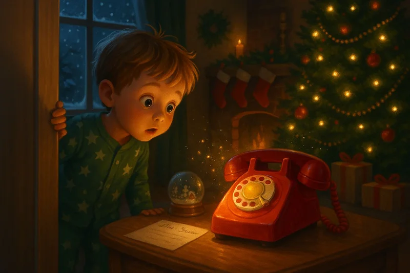 Child looking in wonder at a red phone